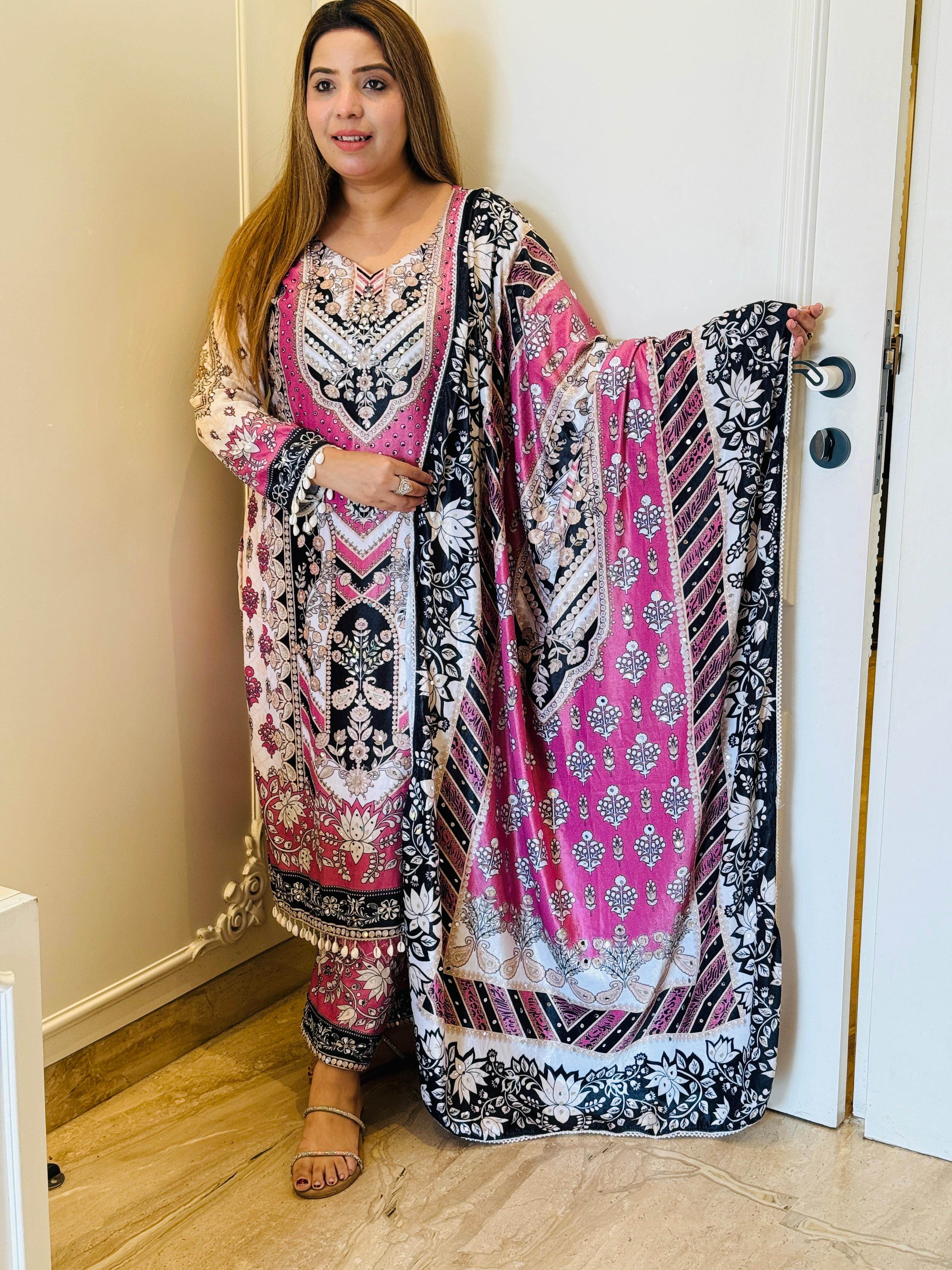 Pink Zaraaya Velvet Suit Set